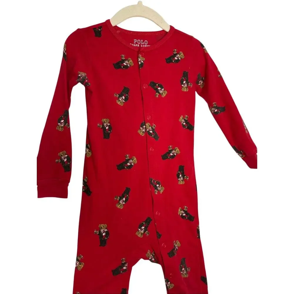 Polo Ralph Lauren Baby Polo‎ Bear Stretch Jersey Pajamas One Piece Size 18-24M